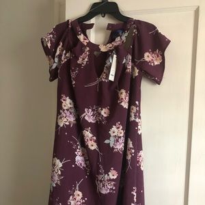 Purple cold shoulder shift dress